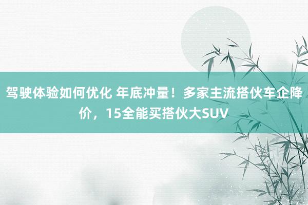 驾驶体验如何优化 年底冲量！多家主流搭伙车企降价，15全能买搭伙大SUV