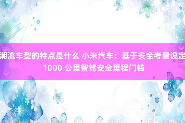 潮流车型的特点是什么 小米汽车：基于安全考量设定 1000 公里智驾安全里程门槛