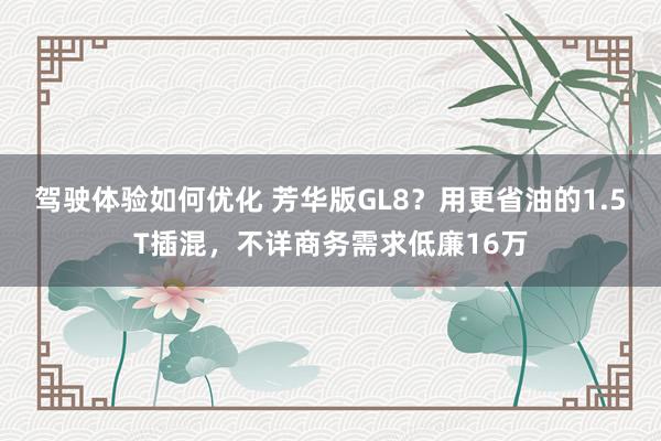 驾驶体验如何优化 芳华版GL8？用更省油的1.5T插混，不详商务需求低廉16万