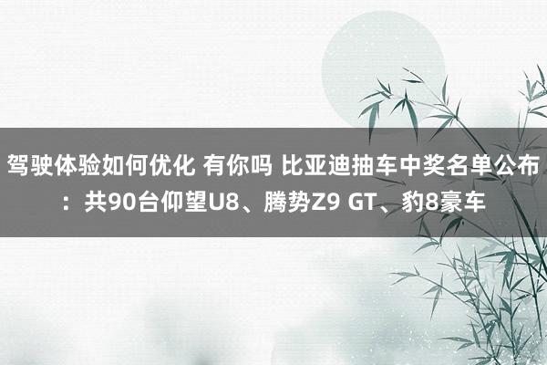 驾驶体验如何优化 有你吗 比亚迪抽车中奖名单公布：共90台仰望U8、腾势Z9 GT、豹8豪车