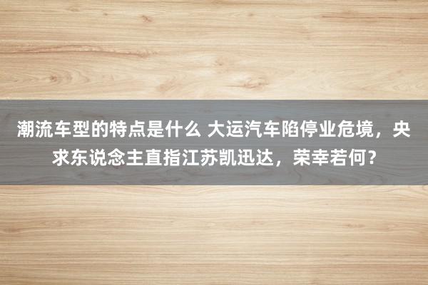 潮流车型的特点是什么 大运汽车陷停业危境，央求东说念主直指江苏凯迅达，荣幸若何？