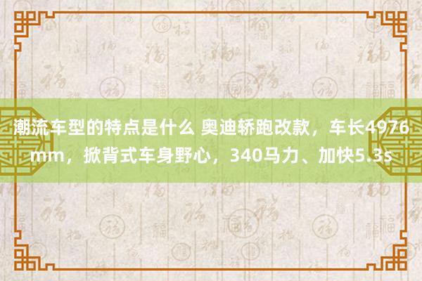 潮流车型的特点是什么 奥迪轿跑改款，车长4976mm，掀背式车身野心，340马力、加快5.3s