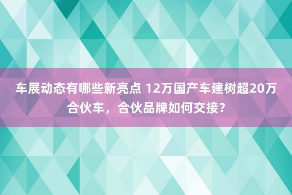 车展动态有哪些新亮点 12万国产车建树超20万合伙车，合伙品牌如何交接？