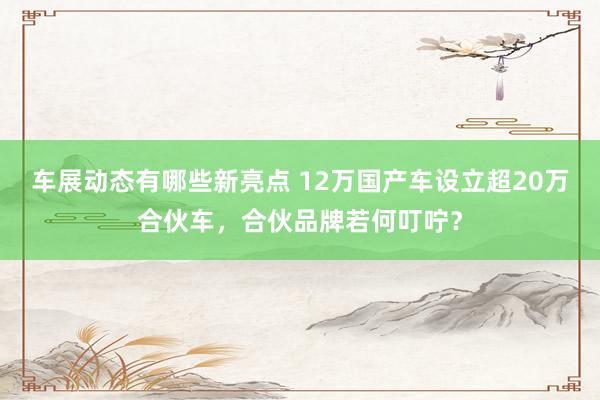 车展动态有哪些新亮点 12万国产车设立超20万合伙车，合伙品牌若何叮咛？