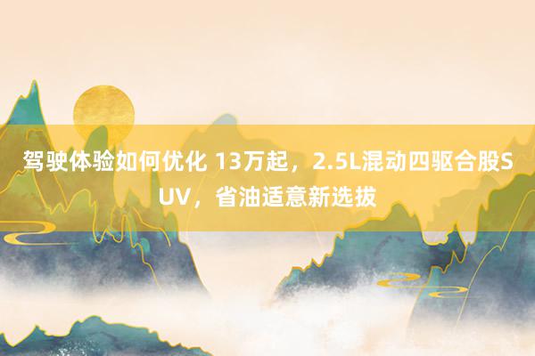 驾驶体验如何优化 13万起，2.5L混动四驱合股SUV，省油适意新选拔