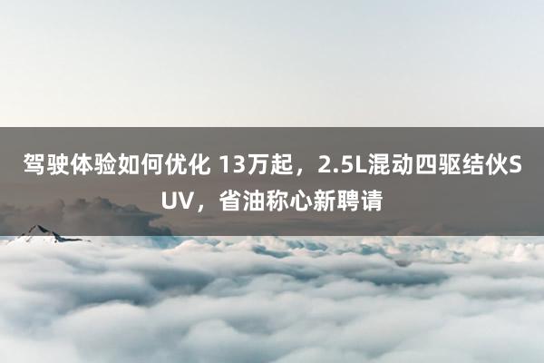 驾驶体验如何优化 13万起，2.5L混动四驱结伙SUV，省油称心新聘请