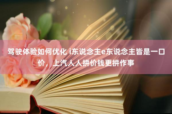 驾驶体验如何优化 i东说念主e东说念主皆是一口价，上汽人人拼价钱更拼作事