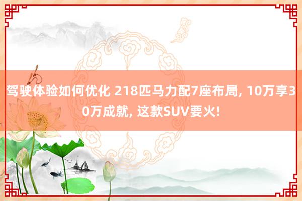 驾驶体验如何优化 218匹马力配7座布局, 10万享30万成就, 这款SUV要火!