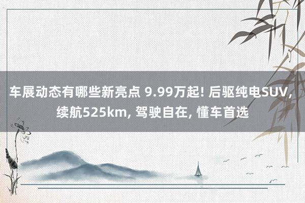 车展动态有哪些新亮点 9.99万起! 后驱纯电SUV, 续航525km, 驾驶自在, 懂车首选