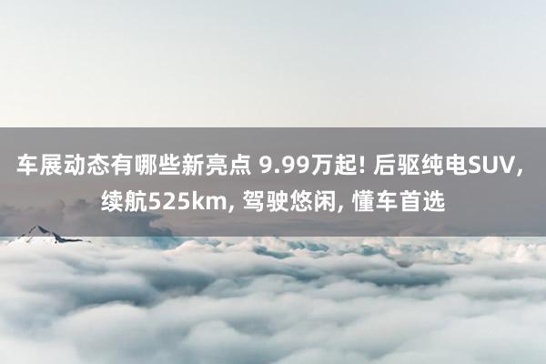 车展动态有哪些新亮点 9.99万起! 后驱纯电SUV, 续航525km, 驾驶悠闲, 懂车首选