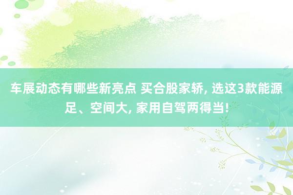 车展动态有哪些新亮点 买合股家轿, 选这3款能源足、空间大, 家用自驾两得当!