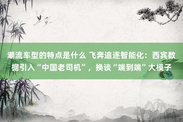 潮流车型的特点是什么 飞奔追逐智能化：西宾数据引入“中国老司机”，换谈“端到端”大模子