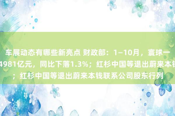 车展动态有哪些新亮点 财政部：1—10月，寰球一般众人预算收入184981亿元，同比下落1.3%；红杉中国等退出蔚来本钱联系公司股东行列