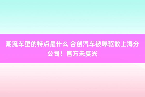 潮流车型的特点是什么 合创汽车被曝驱散上海分公司！官方未复兴