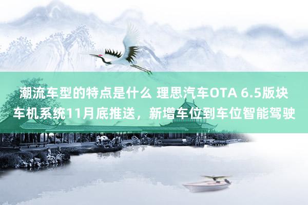 潮流车型的特点是什么 理思汽车OTA 6.5版块车机系统11月底推送，新增车位到车位智能驾驶