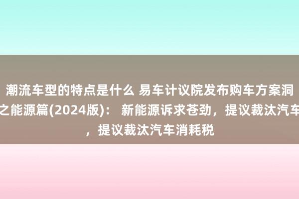 潮流车型的特点是什么 易车计议院发布购车方案洞悉讲演之能源篇(2024版)： 新能源诉求苍劲，提议裁汰汽车消耗税