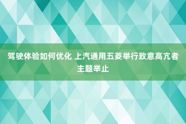 驾驶体验如何优化 上汽通用五菱举行致意高亢者主题举止